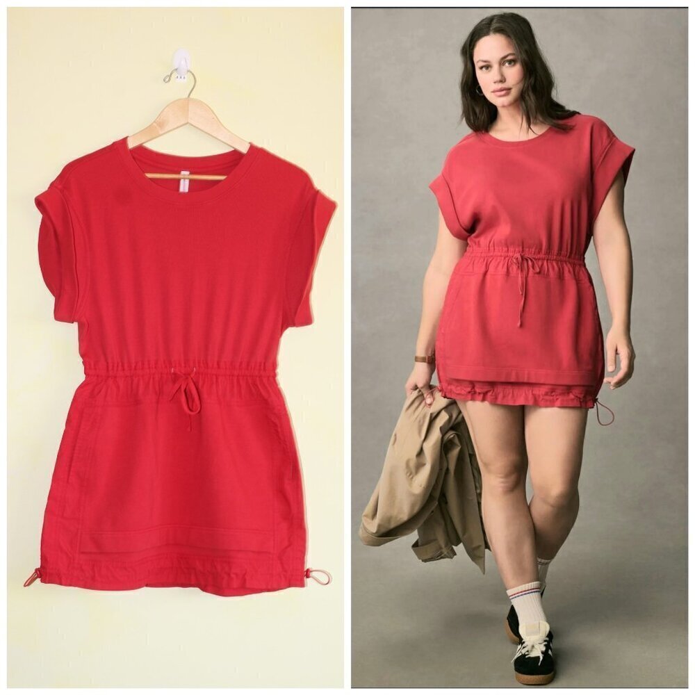 Anthropologie Daily Practice Red Ribbed Mini Dress Size Small Short Sleeves